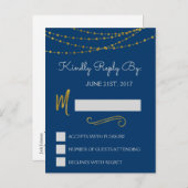 Gold Foil String Lights & Script RSVP Reply Kaart (Voorkant / Achterkant)