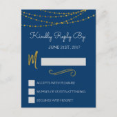 Gold Foil String Lights & Script RSVP Reply Kaart (Voorkant)