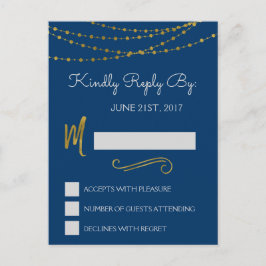 Gold Foil String Lights & Script RSVP Reply Kaart