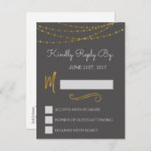 Gold Foil String Lights & Script RSVP Reply Kaart (Voorkant / Achterkant)