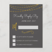 Gold Foil String Lights & Script RSVP Reply Kaart (Voorkant)