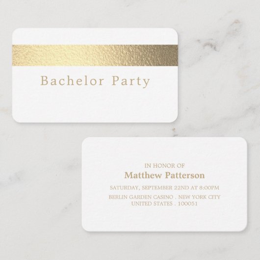 Gold Foil Stripe, Bachelor Party Ticket Invitation (Voorkant / Achterkant)