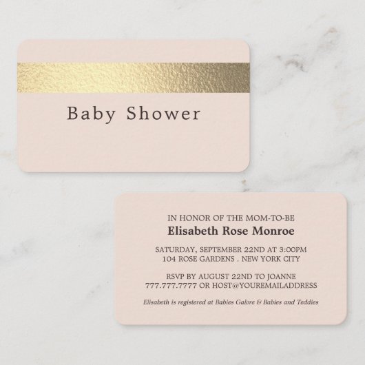 Gold Foil Stripe, Blush Pink Baby shower Ticket (Voorkant / Achterkant)