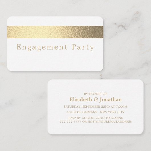 Gold Foil Stripe, Engagement Party Ticket Invite (Voorkant / Achterkant)