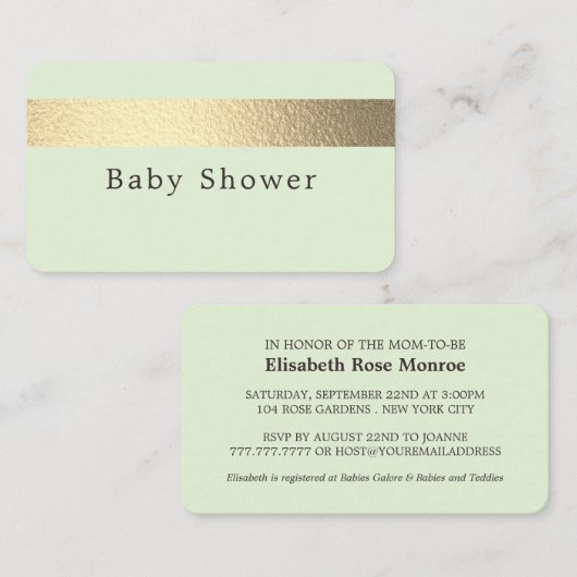 Gold Foil Stripe, Mint Green Baby shower Ticket (Voorkant / Achterkant)