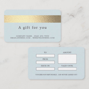 Gold Foil Stripe op Powder Blue Gift-certificaten Visitekaartje