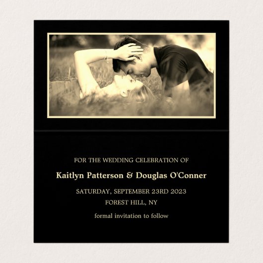 Gold Foil Stripe Photo Save the Date Card Visitekaartje (Binnenkant ongevouwen)