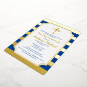 Gold Foil Striped 1st Community Invite with Cross Folie Uitnodiging (Gedraaid)