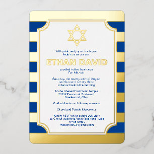 Gold Foil Striped Bar Mitzvah Invite with Star 2 Folie Uitnodiging
