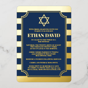 Gold Foil Striped Bar Mitzvah Invite with Star Folie Uitnodiging