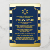 Gold Foil Striped Bar Mitzvah Invite with Star Folie Uitnodiging (Voorkant)