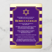 Gold Foil Striped Bat Mitzvah Invite with Star Folie Uitnodiging (Voorkant)