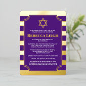 Gold Foil Striped Bat Mitzvah Invite with Star Folie Uitnodiging (Staand Voorkant)