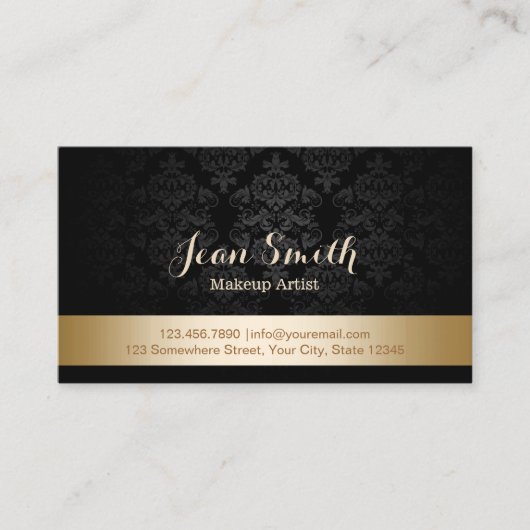 Gold Foil Striped Damask Makeup Artist Visitekaartje (Voorkant)