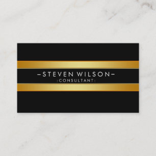 Gold Foil Striped Elegant Retro Black Visitekaartje