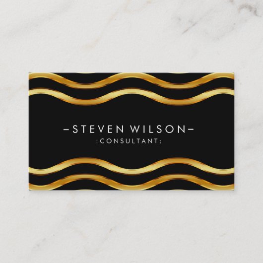 Gold Foil striped Elegant Retro gebogen Visitekaartje (Voorkant)