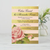 Gold Foil Striped  Floral | gouden zwarte roze Kaart (Staand voorkant)