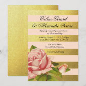 Gold Foil Striped  Floral | gouden zwarte roze Kaart (Voorkant / Achterkant)