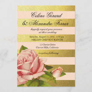 Gold Foil Striped  Floral   gouden zwarte roze Kaart