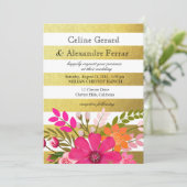 Gold Foil striped Folklore Flowers Weddenschap fuc Kaart (Staand voorkant)