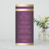 Gold Foil Stripes Elegant Paars Wedding Menu (Staand voorkant)