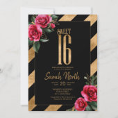Gold Foil Stripes Floral Black ID757 Kaart (Voorkant)