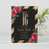 Gold Foil Stripes Floral Black ID757 Kaart (Staand voorkant)