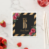 Gold Foil Stripes Floral Black ID757 Servet (Insitu)