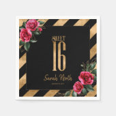 Gold Foil Stripes Floral Black ID757 Servet (Voorkant)