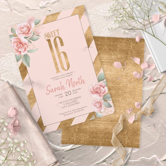 Gold Foil Stripes Floral Blush ID757 Kaart