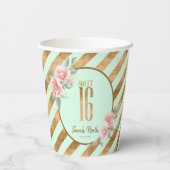 Gold Foil Stripes Floral Mint Green ID757 Papieren Bekers (Achterkant)