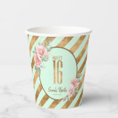 Gold Foil Stripes Floral Mint Green ID757 Papieren Bekers (Voorkant)