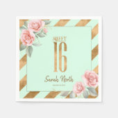 Gold Foil Stripes Floral Mint Green ID757 Servet (Voorkant)