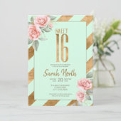 Gold Foil Stripes Floral Mint ID757 Kaart (Staand voorkant)