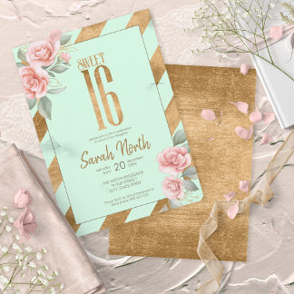 Gold Foil Stripes Floral Mint ID757 Kaart