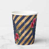 Gold Foil Stripes Floral Navy Blue ID757 Papieren Bekers (Rechts)