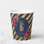 Gold Foil Stripes Floral Navy Blue ID757 Papieren Bekers (Voorkant)