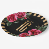 Gold Foil Stripes Floral Sweet Sixteen Black ID757 Papieren Bordje (Gekanteld)