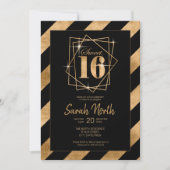 Gold Foil Stripes Lijst Sweet 16 Black ID758 Kaart (Voorkant)