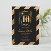 Gold Foil Stripes Lijst Sweet 16 Black ID758 Kaart (Staand voorkant)