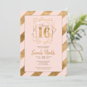 Gold Foil Stripes Lijst Sweet 16 Blush ID758 Kaart (Staand voorkant)