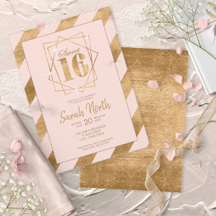Gold Foil Stripes Lijst Sweet 16 Blush ID758 Kaart