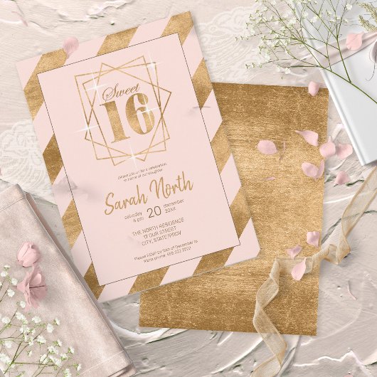 Gold Foil Stripes Lijst Sweet 16 Blush ID758 Kaart