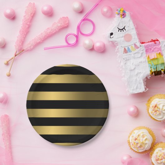 Gold Foil stripes op zwart-witpapier Bord (Feest)