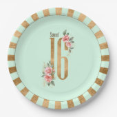 Gold Foil Stripes Sweet Sixteen Mint Green ID756 Papieren Bordje (Voorkant)
