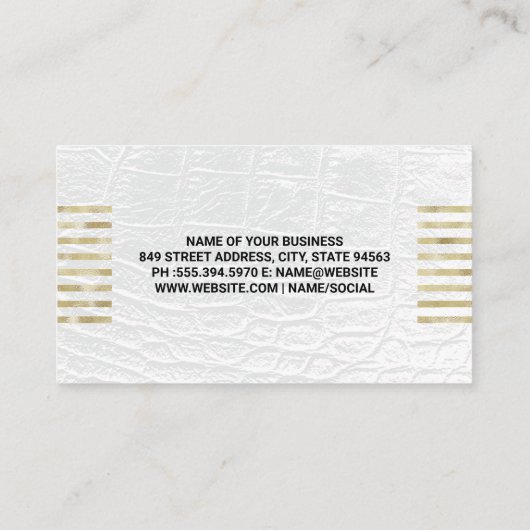 Gold Foil Stripes | Wit leder Visitekaartje (Achterkant)