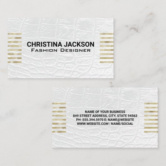 Gold Foil Stripes | Wit leder Visitekaartje (Voorkant / Achterkant)