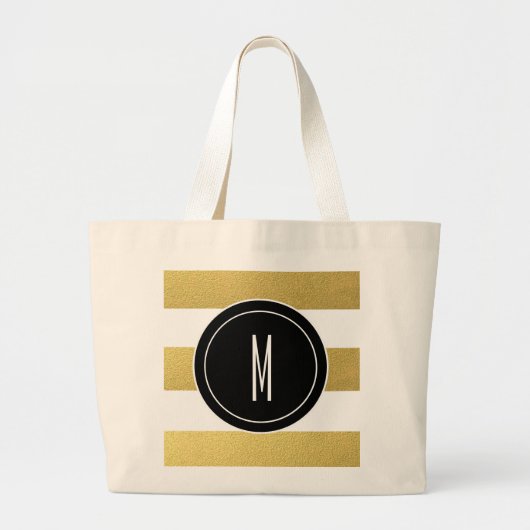 GOLD FOIL STRIPES | ZWARTE MONOGRAM GROTE TOTE BAG (Voorkant)