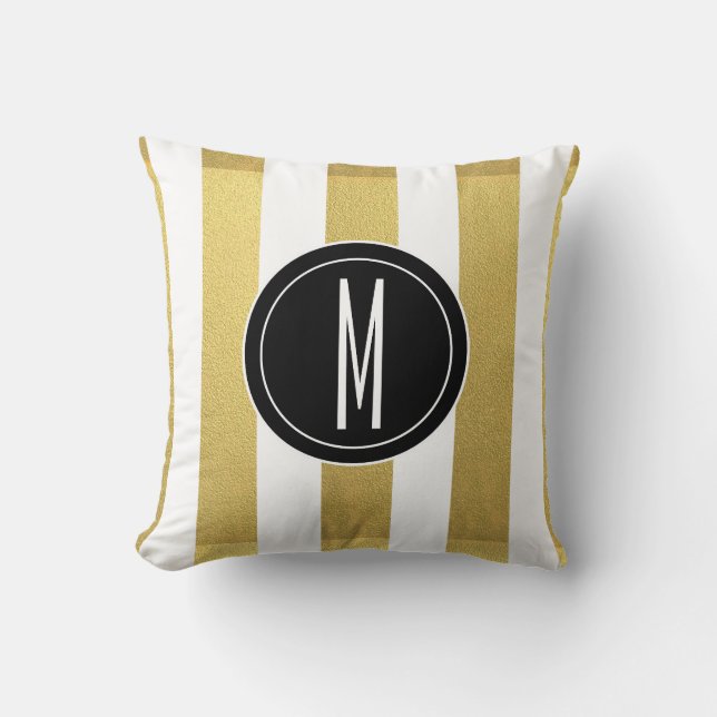 GOLD FOIL STRIPES | ZWARTE MONOGRAM KUSSEN (Voorkant)