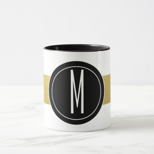 GOLD FOIL STRIPES | ZWARTE MONOGRAM MOK (Midden)
